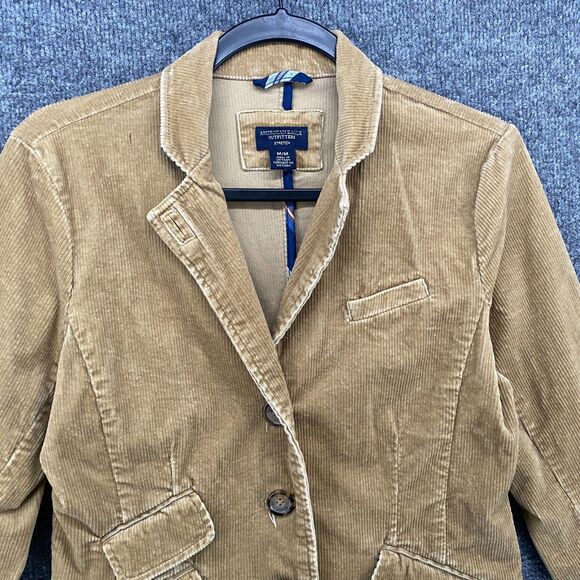 American Eagle Corduroy Jacket Womens M Tan Button Up Vintage 90s Western Barn - Picture 2 of 12